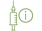 icon with simple syringe and information i in circle